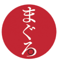 Maguros emblem: まぐろ i vit kalligrafi på röd cirkel